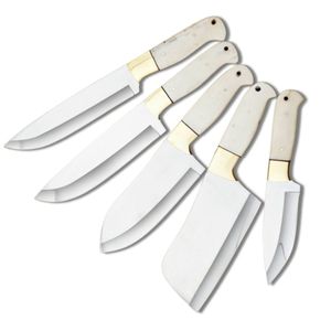 Ensemble de 5 couteaux de chef en acier inoxydable PAK ENTERPRISES avec manches en os faits à la main, embouts en laiton et étuis en cuir, tranchants - Product Image 1