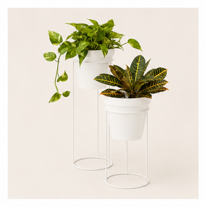 Creative White Metal Plant <b>Stand</b> with Planter <b>Pot</b> Style Tall Indoor Flower Display Holder for Living Room Office Decor - Product Image 1