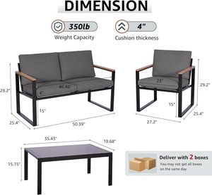 Conjunto de Muebles de Jardín Duradero de 4 Piezas con Estructura de Aluminio, Mesa con Tapa de Vidrio y Cojines - Product Image 6