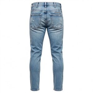 Jean en denim bleu clair pour homme, taille haute, coupe droite, délavé, décontracté, en coton mi-lourd, fermeture boutonnée, style printemps - Product Image 2