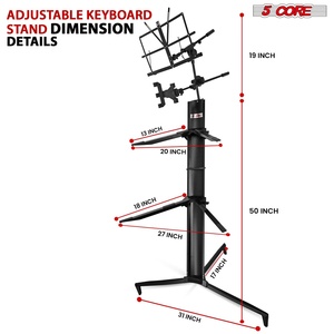 5 Core Adjustable Heavy Duty Aluminum 2-Tier <b>Keyboard</b> <b>Stand</b> for 61/76/88-Key Musical Instruments - Product Image 5