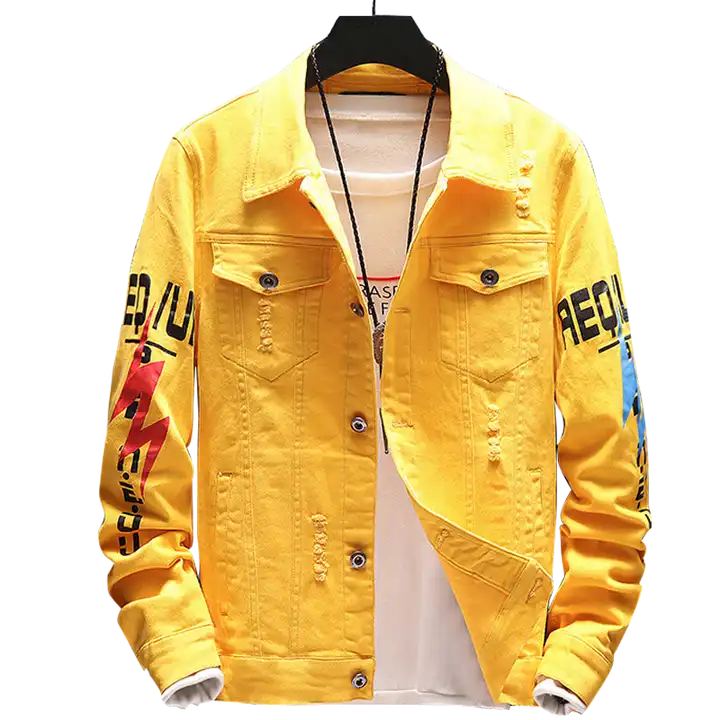 Yellow Jean Jacket,Fashionable Jean Jacket,Custom Print