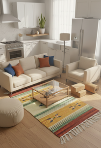 Wholesale Modern Cotton Woven Beige Plush Floral Machine Washable Reversible Backing Multicolor Rug / <b>Runner</b> Prayer Picnic - Product Image 5