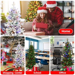 Sapin de Noël en sapin arctique floqué - 1,20 m - Sapin mince pré-éclairé en pot avec lumières scintillantes multicolores - Product Image 4