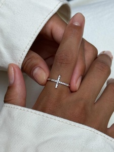 Cross Diamond <b>Rings</b> 14k 18k Solid Gold Pave Round Cut Lab Grown Diamond Religious Minimalist Everyday Wear <b>Stacking</b> Fine Jewelry - Product Image 3