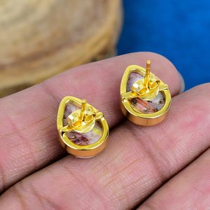 Natural Pink Oyster Pear Shape Gemstone <b>Stud</b> Earring 18k Gold Micron Over 925 Sterling <b>Silver</b> - Product Image 4