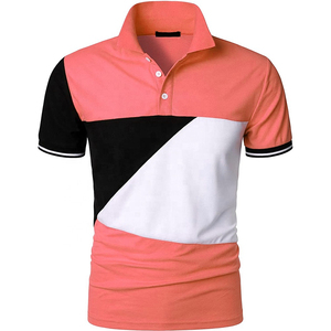 Men's Color Blocked <b>Polo</b> Shirt Short Sleeve Knitted Casual Geometric Design <b>White</b> Black Coral - Product Image 6