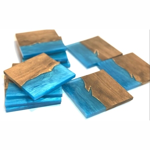 Ensemble de sous-verres en bois de noyer massif de luxe avec support en laiton, sous-verres ronds en bois résistants à la chaleur, tapis pour tasses - Product Image 2