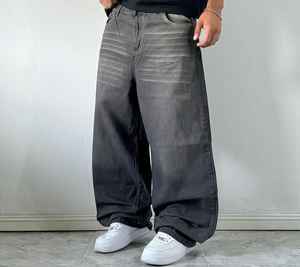 Pantalones Baggy Personalizados para Hombre, Jeans Baggy Vintage, Jeans de Corte Recto con Lavado a la Piedra, Jeans de Pierna Ancha con Lavado Claro y Efecto Desgastado para Hombre - Product Image 1