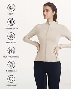 Veste zippée beige à manches longues pour femme, col montant, respirante, en nylon et élasthanne, couleur unie, coupe classique, toutes saisons - Product Image 3