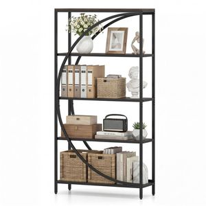 ชั้นวางหนังสือทรงครึ่งวงกลม 5 ชั้น สไตล์อินดัสเทรียล พร้อมอุปกรณ์ป้องกันการล้ม - Product Image 2