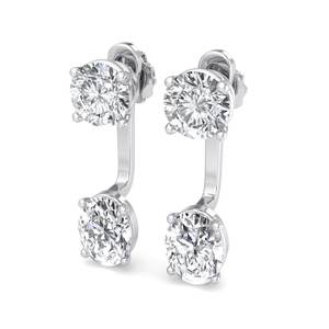 Pendientes de lujo en oro rosa con diamantes de corte redondo y ovalado, minimalistas, dos en uno, estilo gota, joyería de moda para mujer. - Product Image 4