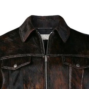 Chaqueta de Cuero Vacuno para Hombre con Logotipo Personalizado al por Mayor, Estampado Animal, Cuello Camisero, Cierre de Cremallera, Ropa Casual de Invierno - Product Image 5