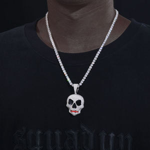 Gold Plated Skull Pendant With Zircon Stones Hiphop Jewelry For Men Alloy Chain Necklace Themed <b>Charm</b> Gift - Product Image 2