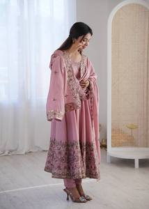 Conjunto de Anarkali con patrón Kali y tela de lona, listo para usar, con dupatta. - Product Image 6