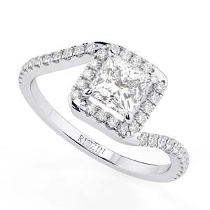 Anillo de Compromiso con Diamante Cultivado en Laboratorio, Corte Princesa, Estilo Halo de Tiburón, para Mujer, Marca RITZIN - Product Image 5