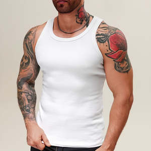 Débardeur de fitness personnalisé OEM pour homme, léger, pour la gym, en spandex, côtelé en coton - Product Image 2