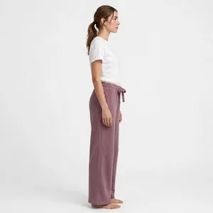 Women Mauve Wide Leg Sweatpants High Waist Drawstring Lounge Pants Relaxed Fit Soft Casual <b>Trousers</b> Custom Colors Sizes Logo OEM - Product Image 2