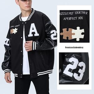 Factory Custom Womens Wool Blend Varsity <b>Jacket</b> White Faux <b>Leather</b> Sleeve Letter Embroidery Chenille Streetwear Letterman <b>Jacket</b> - Product Image 5