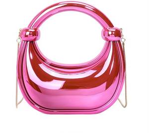 <b>Pink</b> Acrylic Moon Clutch Bag Lunar Handbag Chain Strap <b>Purse</b> for Party Wedding Evening Use - Product Image 1