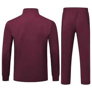 Survêtement bordeaux pour homme, manches longues, demi-zip, design sportif, séchage rapide, couleur unie, coupe classique, pour l'automne, avec poches latérales - Product Image 2