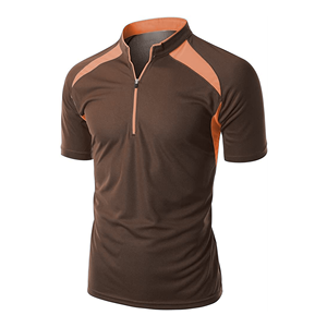 Chemise de sport athlétique pour homme, couleur marron et rouge, à manches courtes, fermeture éclair, ajustée, respirante, pour le tennis - Product Image 5