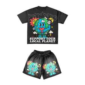 Venta al por mayor de fábrica: Conjunto de dos piezas de camiseta y pantalón corto de algodón para hombre, diseño personalizado con serigrafía, estilo urbano. - Product Image 1