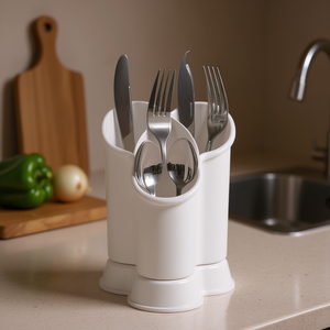 Portaposate PlasticForte Design Trebol in Plastica Bianca Lavabile in Lavastoviglie Contenitore per Utensili da Cucina - Product Image 3