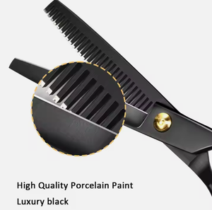 Ciseaux de coiffure professionnels en acier inoxydable noir et or de qualité supérieure, cisailles à effiler les cheveux Ariston International - Product Image 6