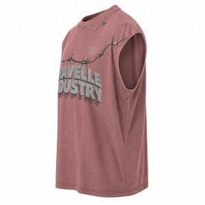 Camiseta sin mangas Y2K al por mayor, estilo muscle fit, de algodón lavado, estilo streetwear, con gráfico de alambre de púas y logo estampado en relieve - Product Image 5