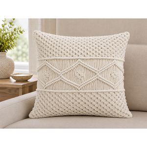 100% Cotton Premium Handmade Cotton Macrame Cushion Cover | Woven Bohemian Accent <b>Pillow</b> for Home <b>Decor</b> - Product Image 2