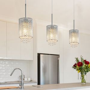 Lampadario a Sospensione in Cristallo Trasparente da 5 Pollici, Elegante Plafoniera Cromata con Regolazione dell'Altezza, Set da 3 per Illuminazione Cucina - Product Image 2