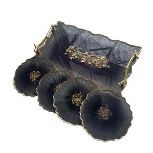 High Quality <b>Black</b> <b>Resin</b> Tray with coaster Home Decor and <b>Epoxy</b> <b>Resin</b> Serving Tray for Snack Cheese Coffee Tea - Product Image 1