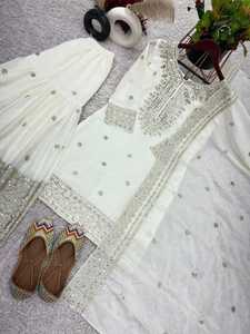 ชุดเดรสยาวปักลาย Anarkali ผ้ากอร์เจตต์สำหรับผู้หญิง พร้อมผ้าคลุมไหล่แบบอินเดีย - Product Image 4