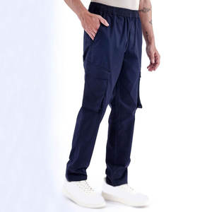 Pantalon cargo bleu marine pour homme, taille élastique, plusieurs poches, style décontracté, tissu en coton respirant, à porter au printemps - Product Image 1