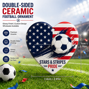 Wholesale Custom Soccer <b>Ceramic</b> <b>Ornament</b> Double Sided Glossy Pendant Gift with Box for football 2026 Garden Decoration - Product Image 3