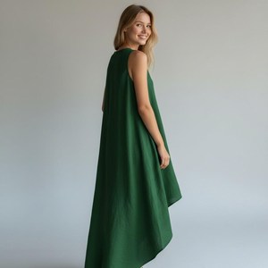 Vestido Maxi de Lino Oversize para Mujer, Sin Mangas, Estilo Kaftan Asimétrico, Bohemio, para Resort, Dulce y Natural - Product Image 2