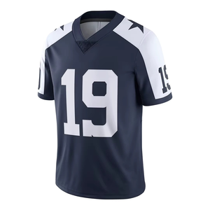 Maillot de football américain personnalisé pour homme, bleu marine, col en V, manches courtes, polyester anti-humidité, numéro d'équipe 19 imprimé - Product Image 1