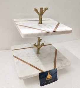 Premium Quality White/Gold Marble 2-Tier Square Handmade Heat Resistant <b>Cake</b> <b>Stand</b> for Dessert Display Cupcake Server Wedding - Product Image 1