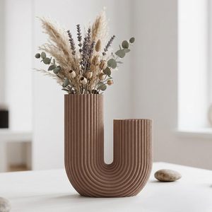 Vase en céramique minimaliste en forme de U, texturé et côtelé, pour décoration de table, design artisanal, favori des clients - Product Image 3