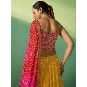 Maravillosas lentejuelas amarillas mostaza Georgette Lehenga Choli con Dupatta - Product Image 1