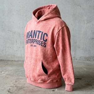 เสื้อฮู้ดดี้โอเวอร์ไซส์ผู้ชายสำหรับฤดูหนาว ผ้าฝ้าย 100% หนานุ่ม ถักแบบวินเทจ ล้างสีแบบแอซิดวอช มีกระเป๋า พิมพ์ลายดิจิทัล เป็นมิตรต่อสิ่งแวดล้อม - Product Image 3