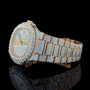 Montre sport analogique en quartz VVS Moissanite pour homme, acier inoxydable plaqué or, style business, mouvement ETA, verre minéral 3 ATM - Product Image 5