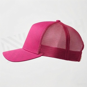 Pink 6-Panel Trucker Cap Mesh Fabric Adjustable Brim Unisex Casual <b>Hat</b> Spring <b>Summer</b> Style - Product Image 3