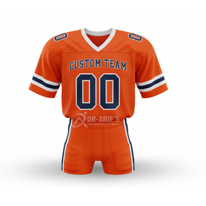 Ensemble de maillots de football américain personnalisés pour équipe, orange, col en V, manches courtes, sublimation, maille respirante, coupe athlétique, adultes - Product Image 3