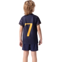 Conjunto de Camiseta de Fútbol para Niños, Transpirable, Resistente al Viento, de Verano, Manga Corta, Cuello Redondo, Sublimación Personalizada, 100% Poliéster, Logotipo a Color, Equipo