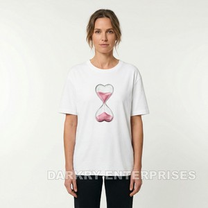Custom Women T-shirt Manufacturer White Cotton Tee Pink Heart <b>Hourglass</b> Print Bulk Screen Printing Private Label OEM Factory - Product Image 1
