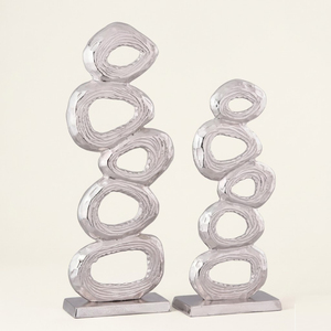Escultura de arte abstracto con curvas geométricas premium, estatua de anillo circular de aluminio pulido para vestíbulo de hotel y estilo minimalista. - Product Image 3