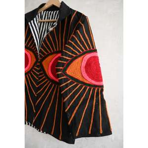 Chaqueta Boho de Terciopelo Bordada a Mano para Mujer, Abrigo Étnico Vintage de Invierno, Prenda Hecha a Mano para Festivales - Product Image 3