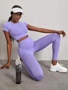 Ensemble de yoga sans couture pour femme, leggings et soutien-gorge de sport, vêtements de fitness, vêtements de sport à manches courtes, ensemble de yoga pour femme - Product Image 4